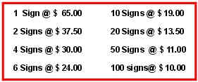 Prices for magnetic signs.